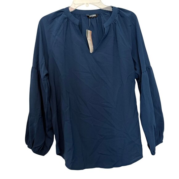 BTFBM Tops - Womens BTFBM Blue Long Sleeve V-Neck Blouse - NWT - Size Medium‎